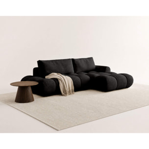 Yulin - Canapé d'angle ouvert droit 4 places convertible avec coffre en tissu bouclette - Noir