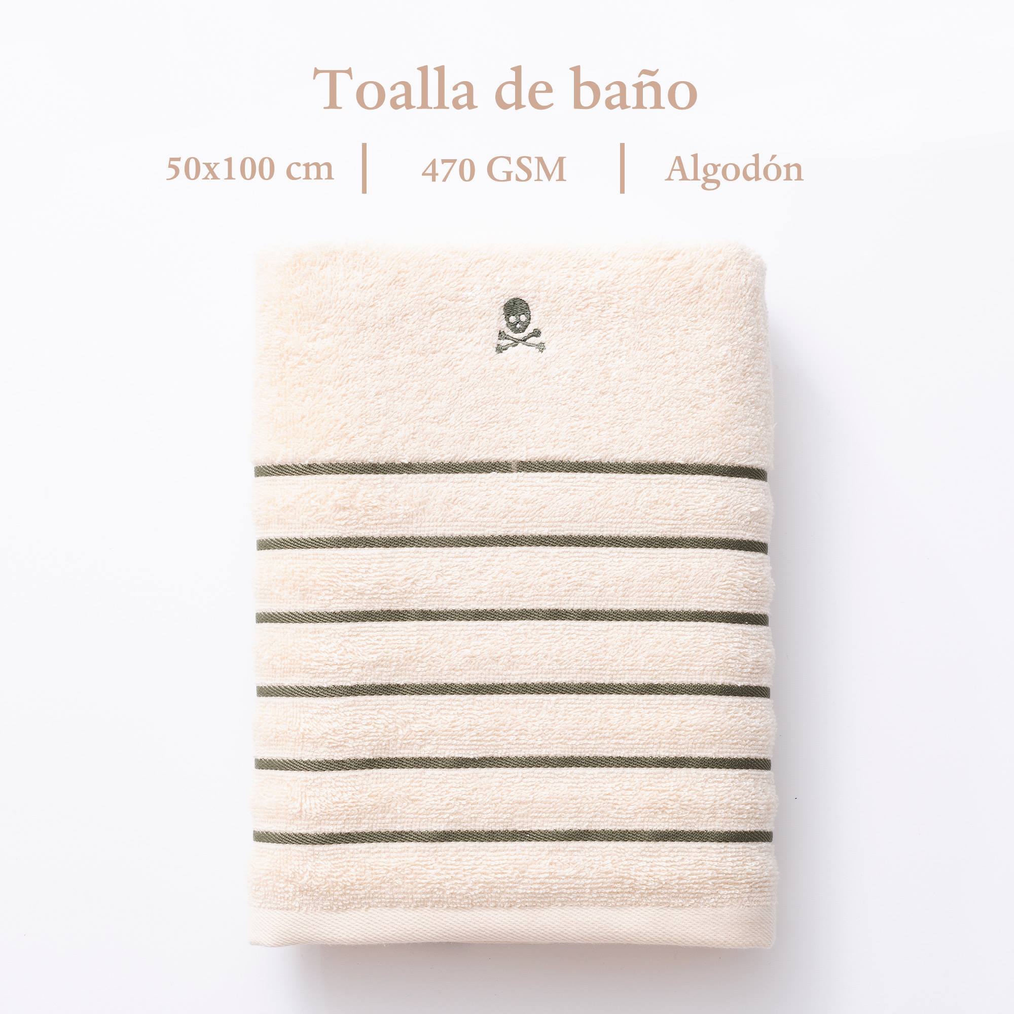 Toalla de manos beige a rayas verdes 50x100cm 100% algodón 470gsm scalpers home