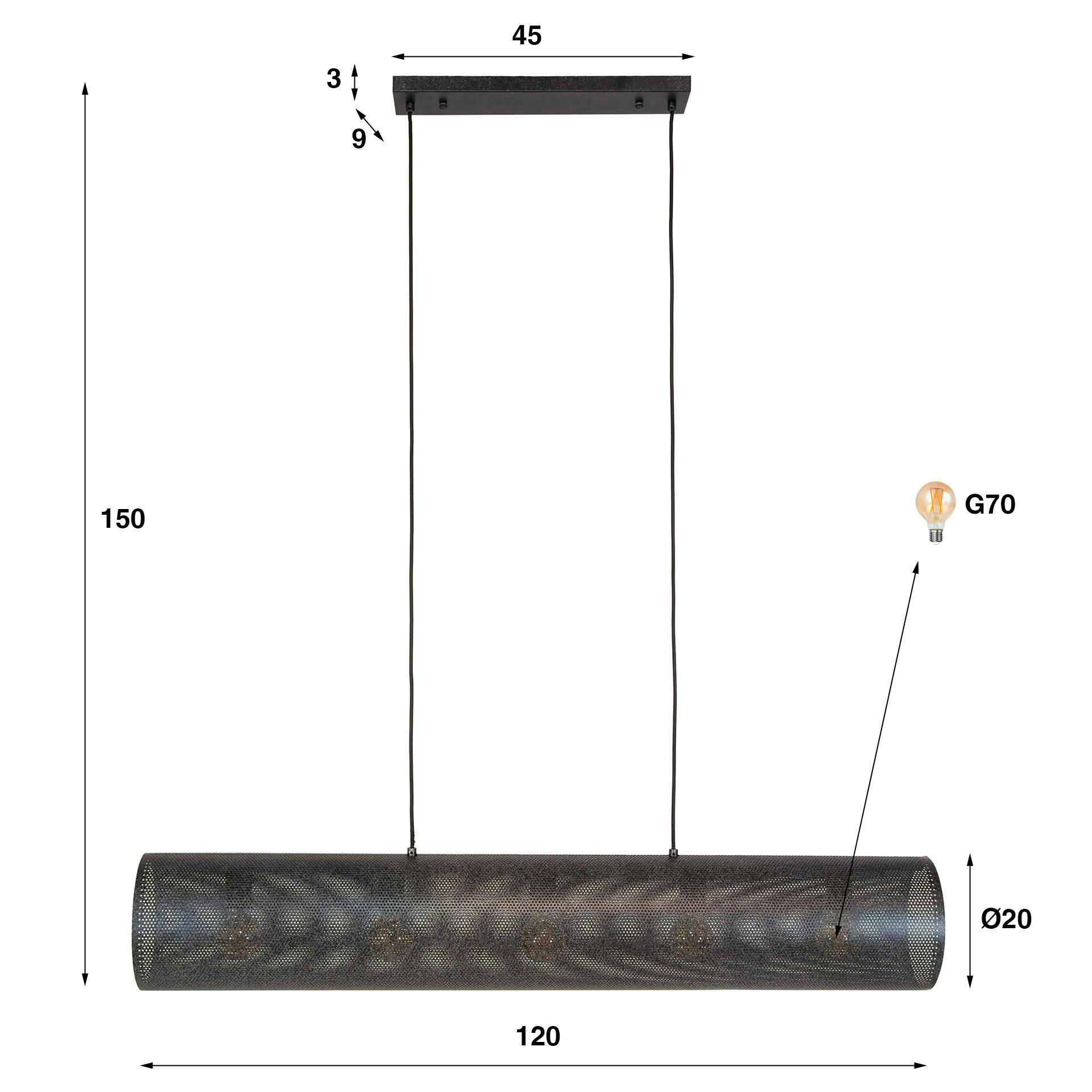 Suspension tube en métal noir perforé 5 lampes RALF