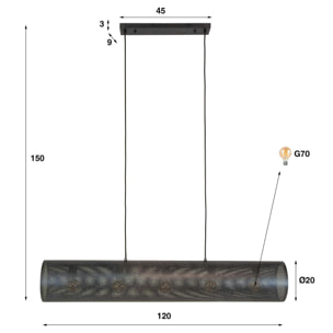 Suspension tube en métal noir perforé 5 lampes RALF