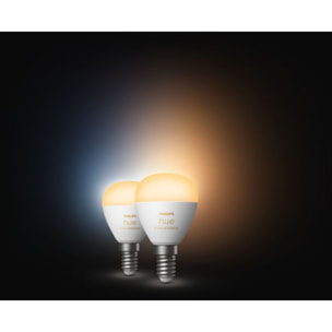 Ampoule LED connectée PHILIPS HUE White Ambiance E14 Luster 5.1W x2