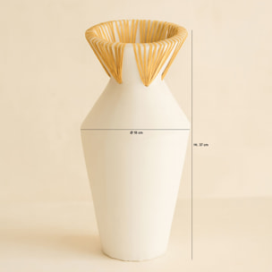 Vase en béton et rotin blanc h37cm AYA