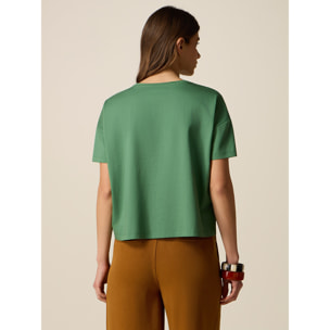 Oltre - T-shirt con applicazioni floreali - Verde