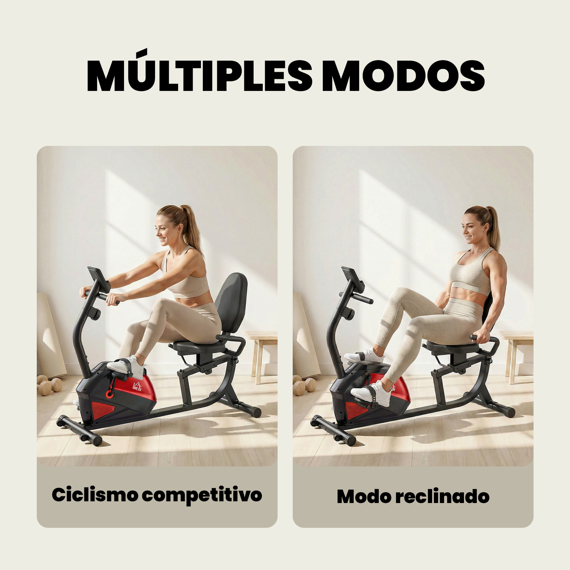 Bicicleta Estática con Respaldo, 8 Niveles Resistencia Magnética, Bicicleta Estática para Casa, con Volante, Asiento Ajustable, Monitor LCD, Pulsómetro, Soporte de Teléfono y Ruedas, Rojo