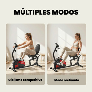 Bicicleta Estática con Respaldo, 8 Niveles Resistencia Magnética, Bicicleta Estática para Casa, con Volante, Asiento Ajustable, Monitor LCD, Pulsómetro, Soporte de Teléfono y Ruedas, Rojo