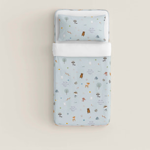 Saco Nórdico Estampado - Infantil - Con cremallera - Incluye 1 Funda de Almohada - 100% Algodón - Aventura Bosque