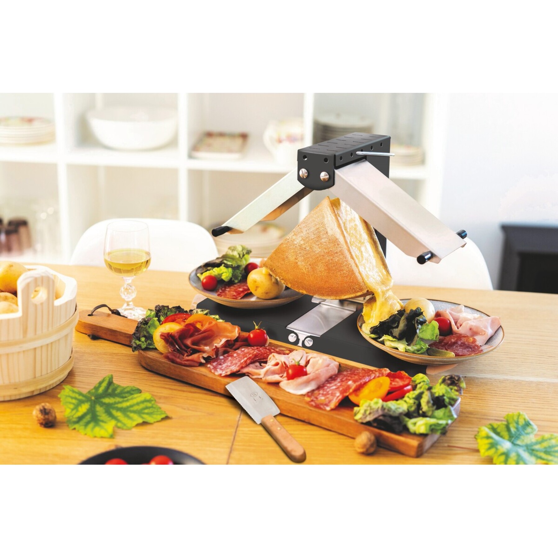 Appareil à raclette traditionnel Brézière® PREMIUM - Noir Poignées bois - Couteau inclus - 1/4 ou 1/6 meule - 230V 1000W