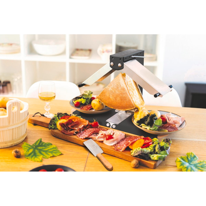 Appareil à raclette traditionnel Brézière® PREMIUM - Noir Poignées bois - Couteau inclus - 1/4 ou 1/6 meule - 230V 1000W