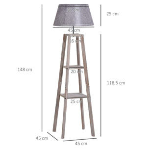 Lampadaire design contemporain 2 étagères intégrées 60 W max. dim. 53L x 53l x 148H cm pin lin gris