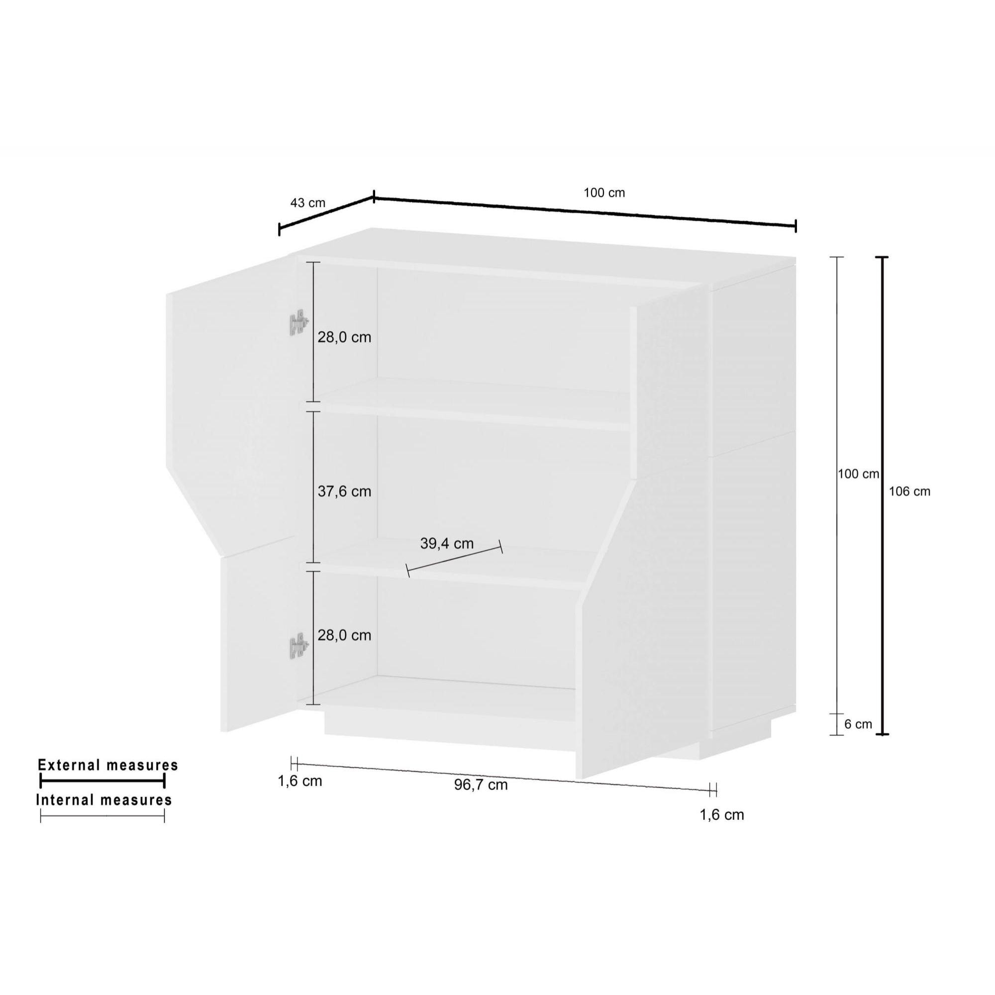 Credenza moderna a 2 ante geometriche, Made in Italy, Madia da ingresso, Buffet di design da soggiorno, Cm 100x43h106, Ardesia e Acero