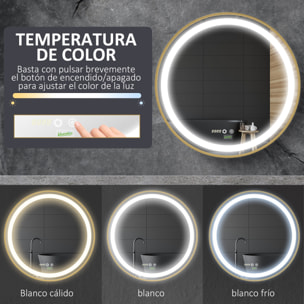 Conjunto de Baño Juego de Mueble para Debajo del Lavabo con Patas de Acero y Espejo de Baño con Luz LED Interruptor Táctil 60x30x65 cm Ø60x4 cm Blanco y Dorado