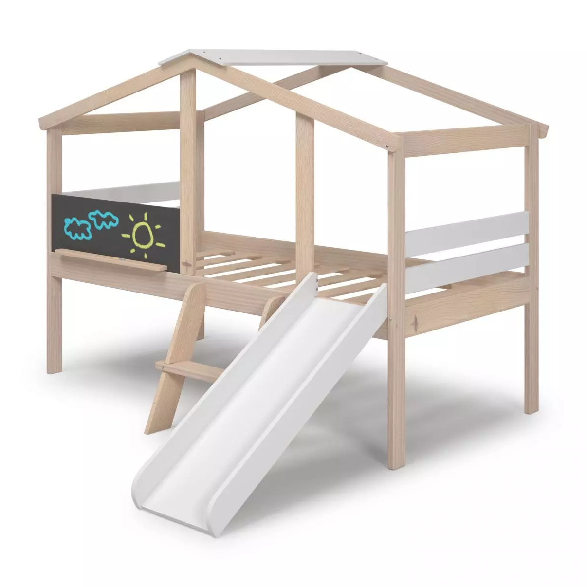 Cama cabaña con tobogán Rushi Blanco - Oak Soft