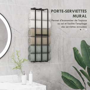 Porte-serviettes mural 3 barres - 6 serviettes max. - dim. 21L x 12l x 74H cm - métal noir