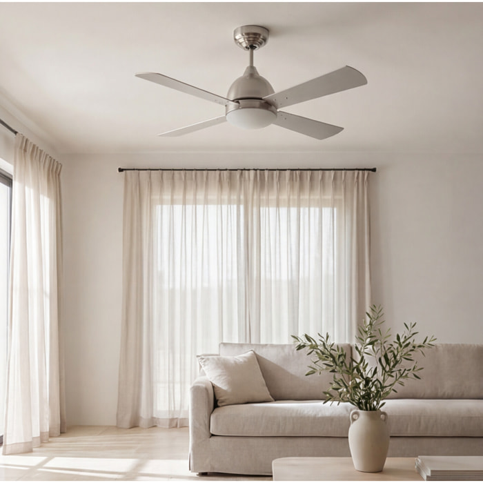 Forlight Ventilador IP20 Borneo E27 15W Niquel Santinado Blanco