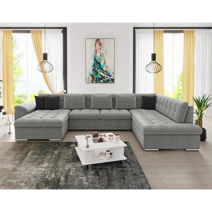Chuck - canapé panoramique XXL - convertible avec coffre - 7 places - droit - Gris