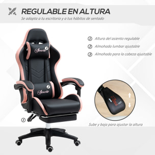 Silla Gaming Silla Gamer Racing de Cuero PU con Altura Ajustable Reclinable 135° Reposacabezas y Reposapiés Retráctil para Oficina Estudio 65x65x121-129 cm Negro