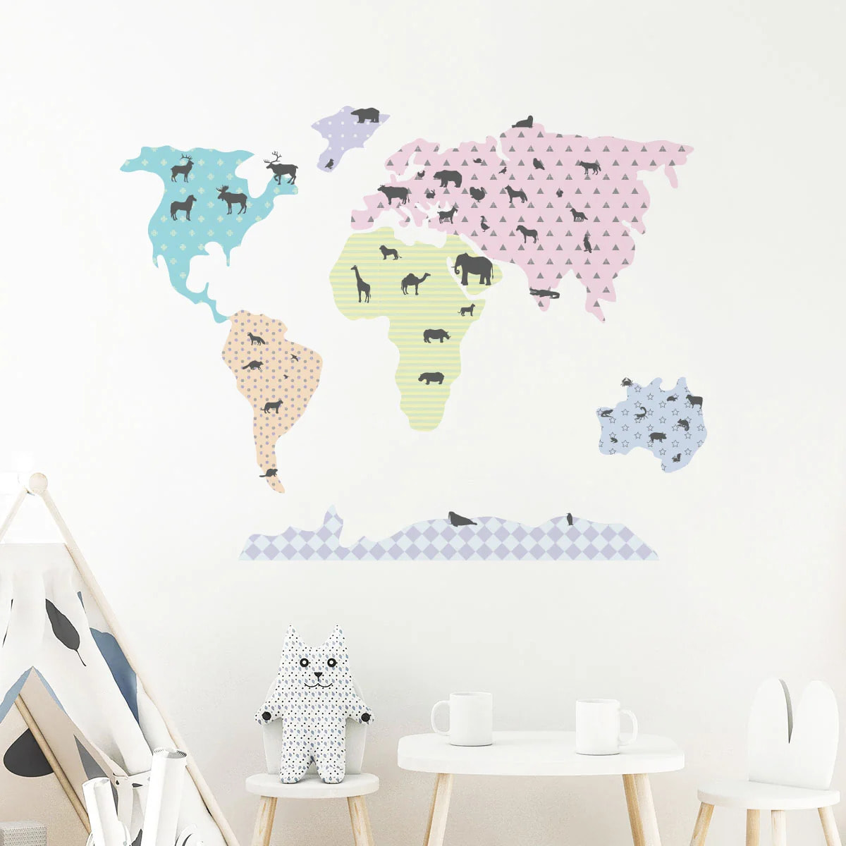Sticker mural - Ambiance Sticker - CARTE DU MONDE + LES ANIMAUX À COLLER - Fond - 60x100cm