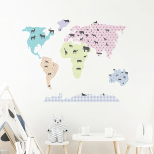 Sticker mural - Ambiance Sticker - CARTE DU MONDE + LES ANIMAUX À COLLER - Fond - 60x100cm