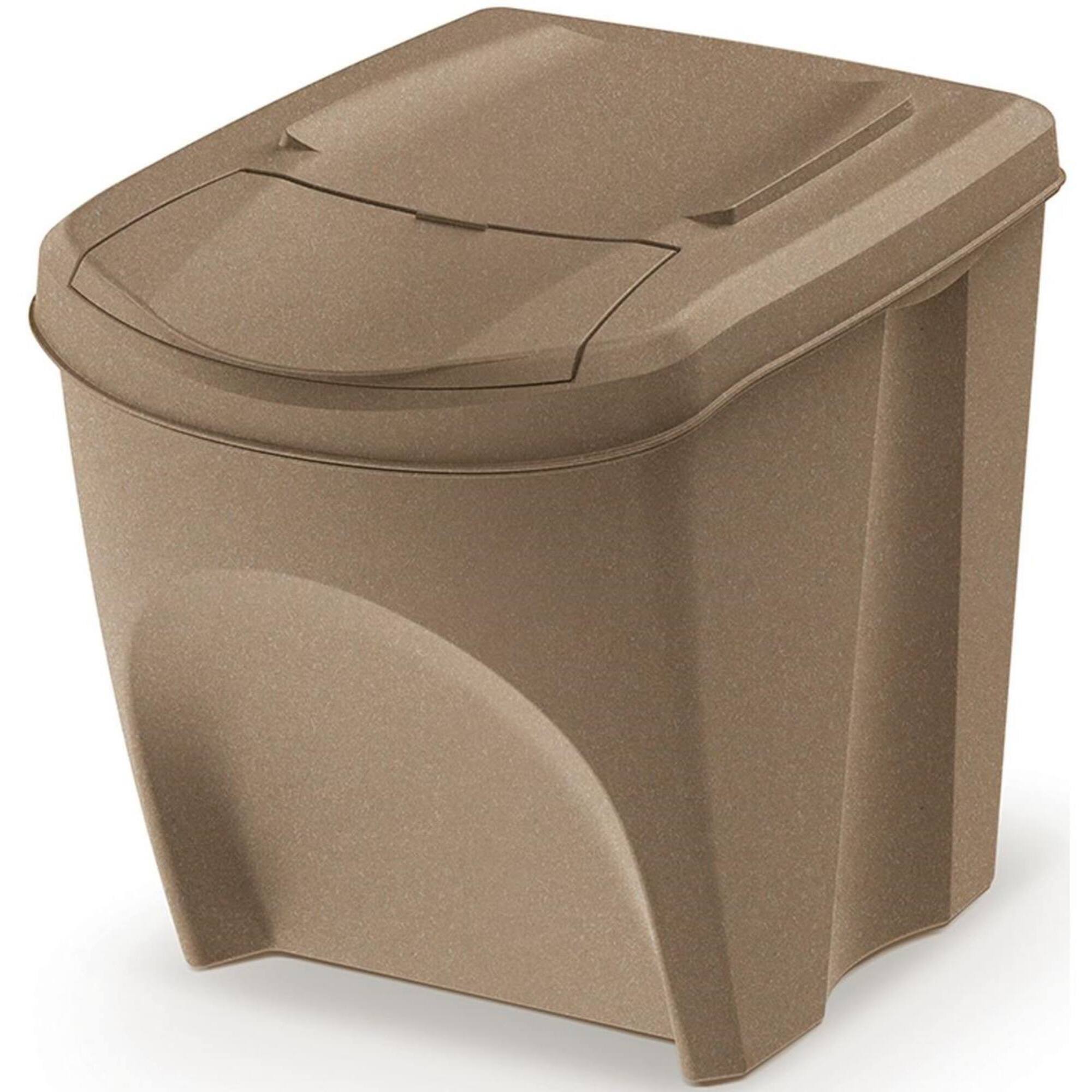 Set de 3 cubos de basura papelera reciclaje, marrón eco, volumen 3x25l