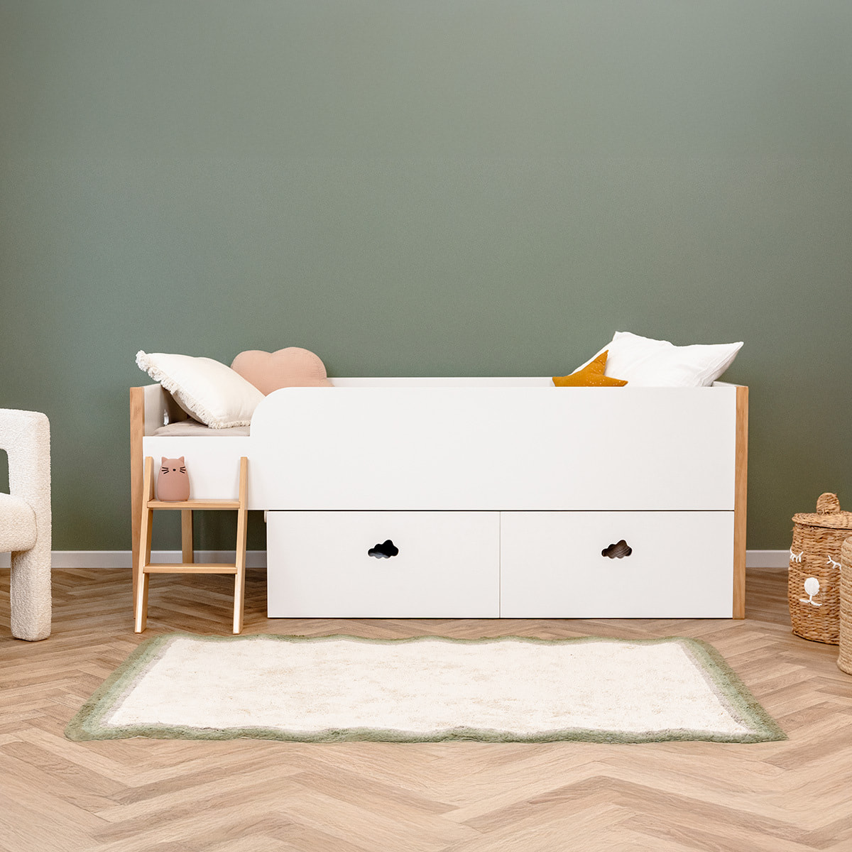 Lit Nuage enfant mi-hauteur avec deux tiroirs 90x190cm - Hypnia