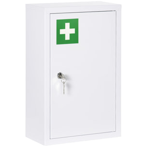 Armario Botiquín de Pared Armario de Medicinas de Acero Armario de Primeros con 2 Estantes de Almacenamiento y 2 Llaves para Baño 30x14x46 cm Blanco