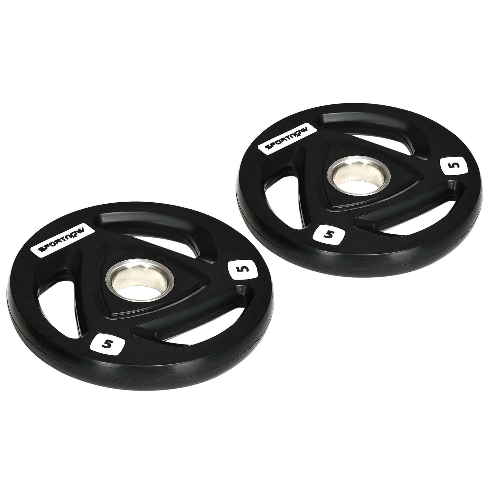 Juego de 2 Discos de Pesas Olímpicas de Hierro Fundido 5 kg Placas de Pesas Recubierta de Goma con Barra Tri-Grip y Orificio de 5 cm para Fitness en Gimnasio Casa Ø24x3,5 cm Negro
