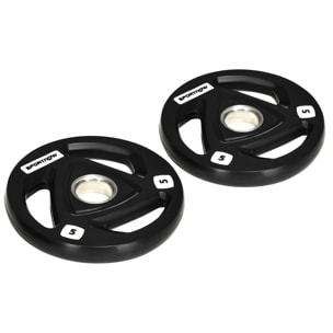 Juego de 2 Discos de Pesas Olímpicas de Hierro Fundido 5 kg Placas de Pesas Recubierta de Goma con Barra Tri-Grip y Orificio de 5 cm para Fitness en Gimnasio Casa Ø24x3,5 cm Negro