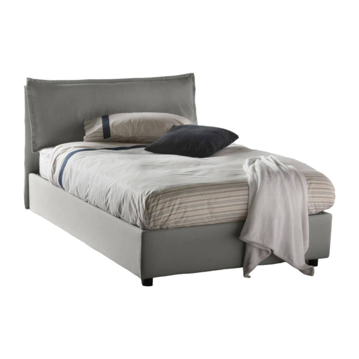 Letto piazza e mezza Attinia, Letto contenitore con rivestimento in tessuto, 100% Made in Italy, Apertura frontale, con materasso Cm 120x190 incluso, Grigio