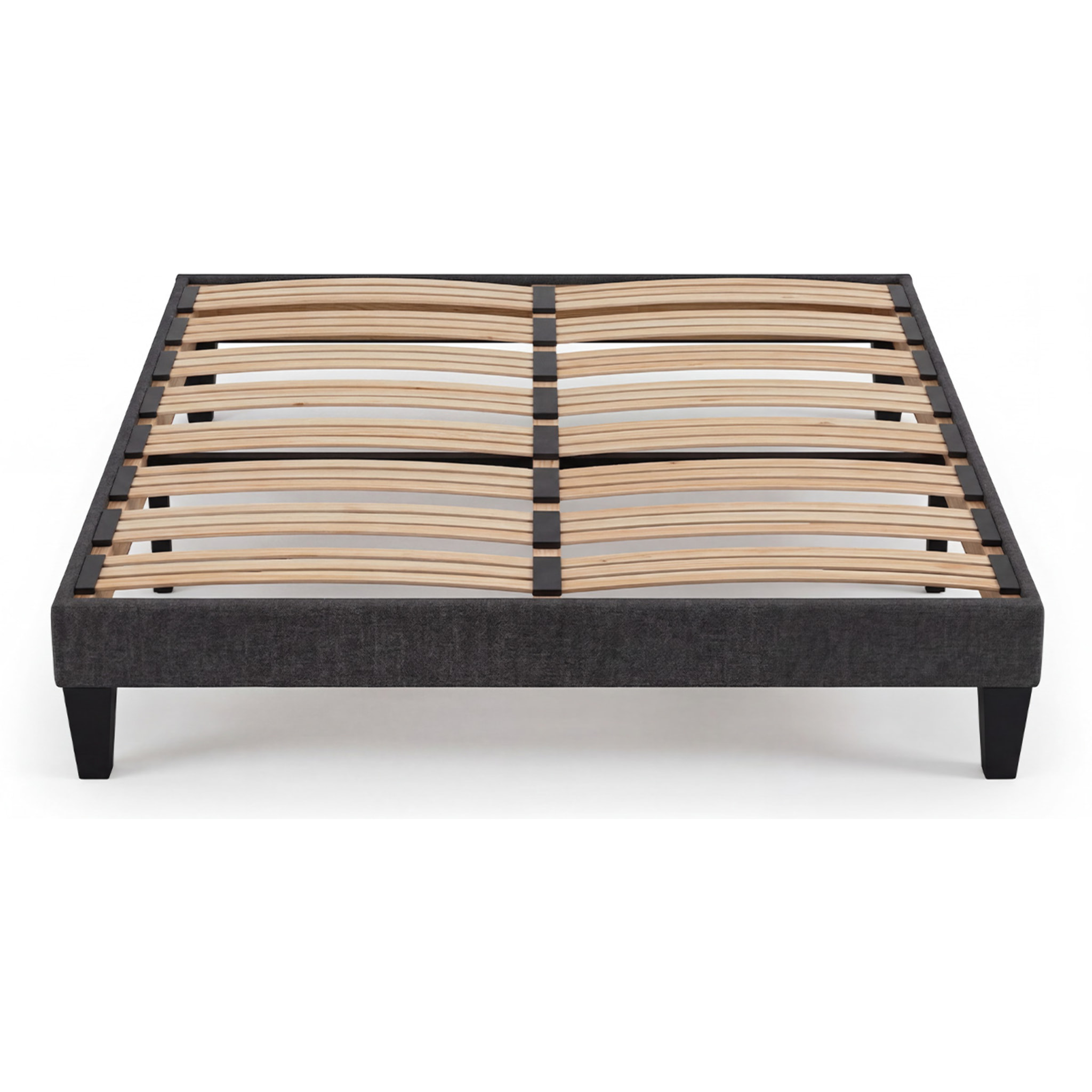 Sommier en Kit Tri-Lattes, Pin Massif & Tissu Gris Anthracite, Soutien Ferme, Montage Rapide
