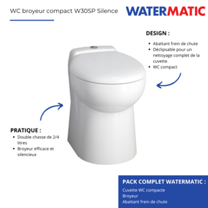 WC broyeur compact WATERMATIC W30SP avec abattant frein de chute
