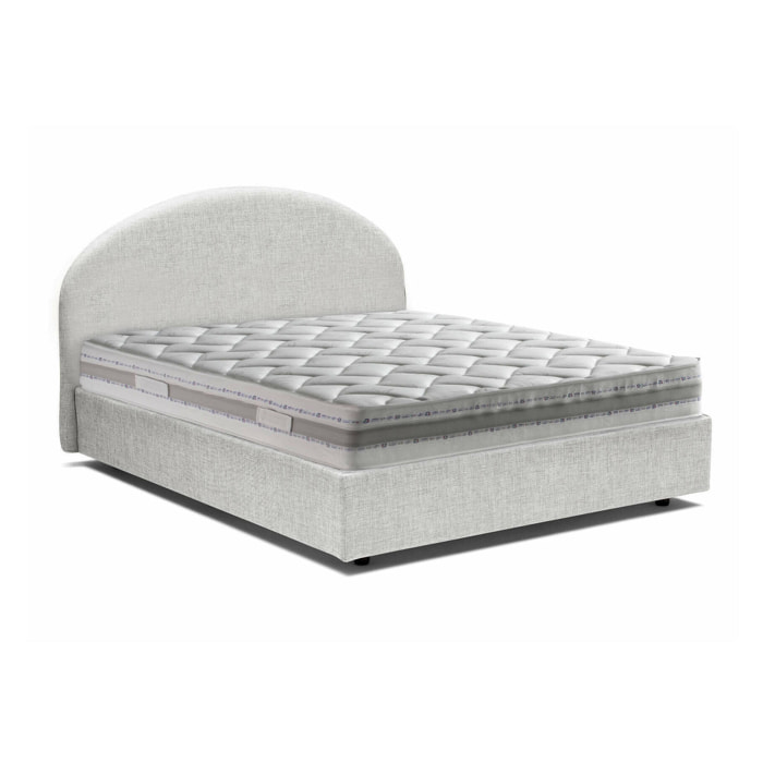 Letto piazza e mezza Acy, Letto contenitore con rivestimento in tessuto, 100% Made in Italy, Apertura frontale, con materasso Cm 120x190 incluso, Bianco