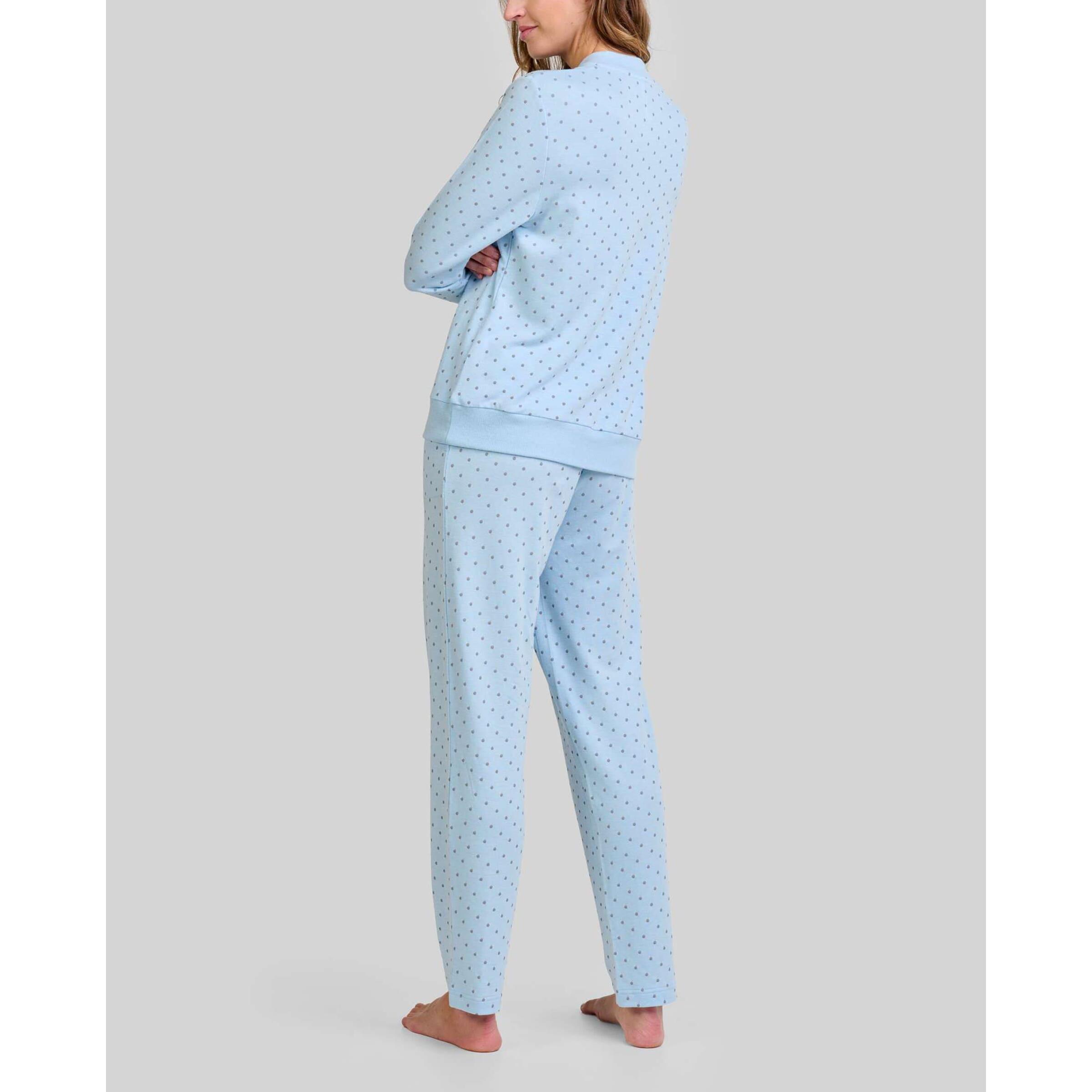 Pijama mujer suave y cálido tejido vigoré estampado, escote abierto con cremallera, manga larga con puños elásticos y pantalón largo