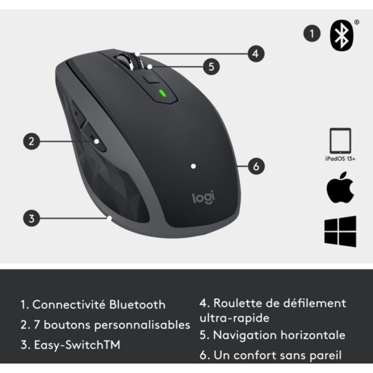 Souris sans fil rechargeable LOGITECH MX Anywhere 2S Gris pale