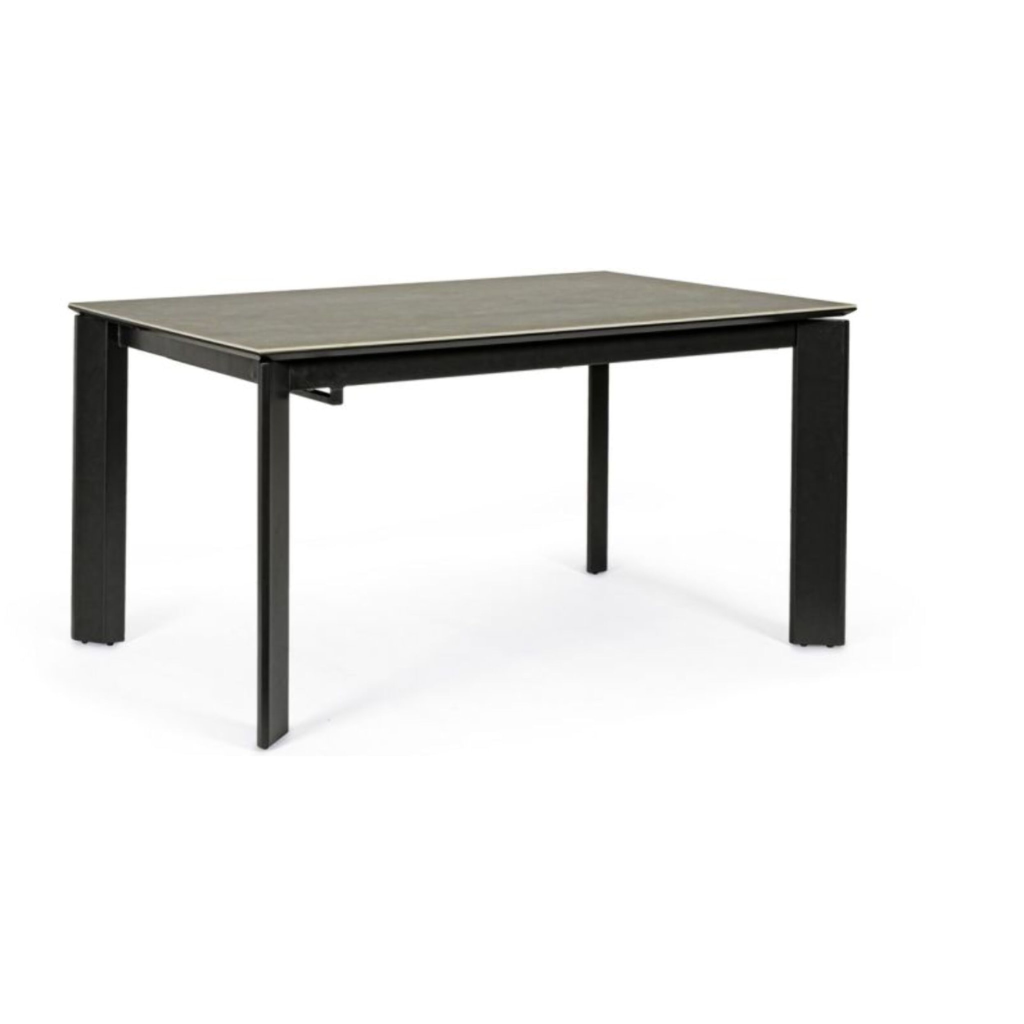 Tavolo BRIVA in acciaio nero e piano in ceramica marrone, allungabile 140×90 cm – 200×90 cm