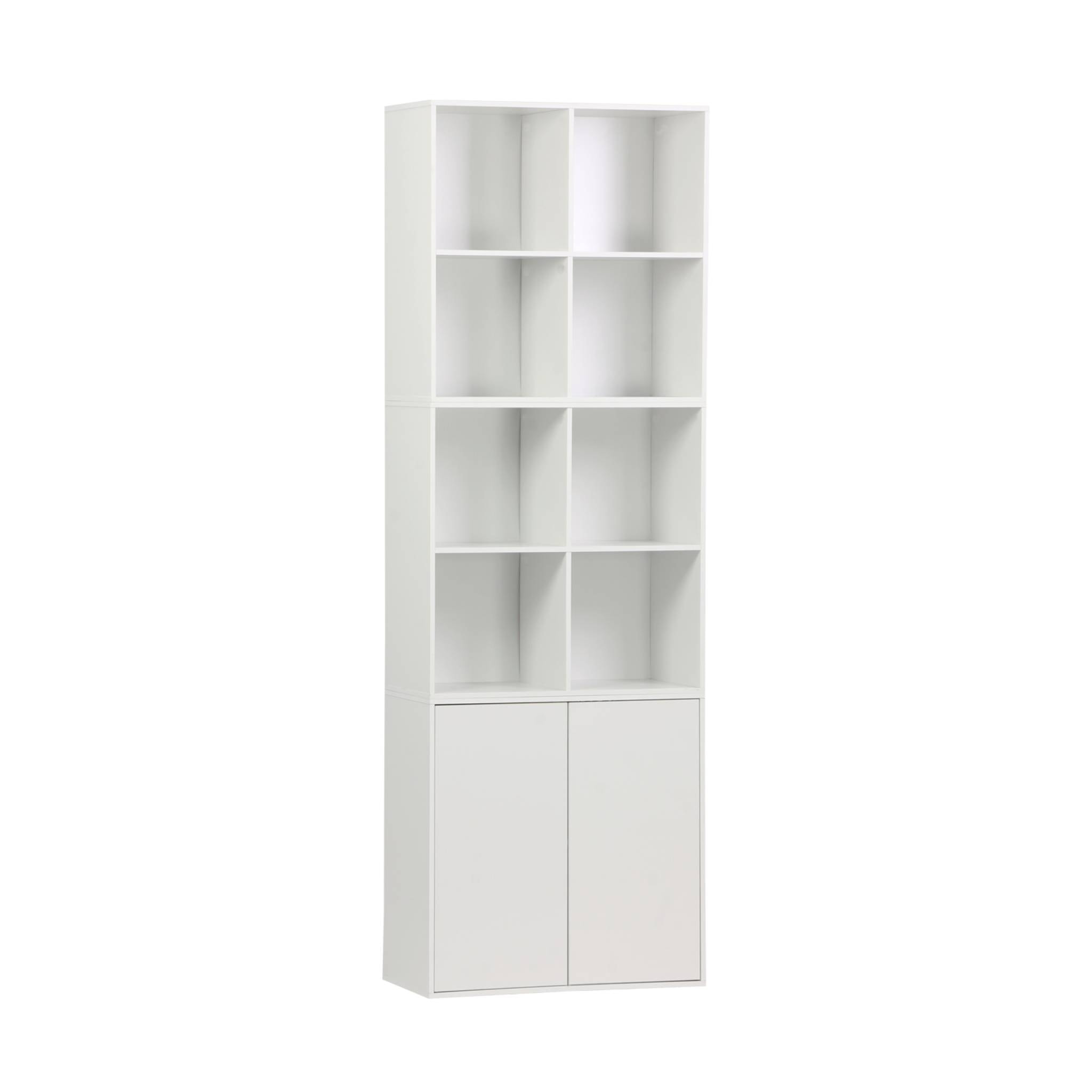 Etagère. bibliothèque modulable décor bois blanc 3 éléments - 2 portes 8 niches L 70 x P 35 x H 210cm - Kompo