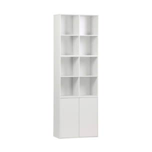 Etagère. bibliothèque modulable décor bois blanc 3 éléments - 2 portes 8 niches L 70 x P 35 x H 210cm - Kompo