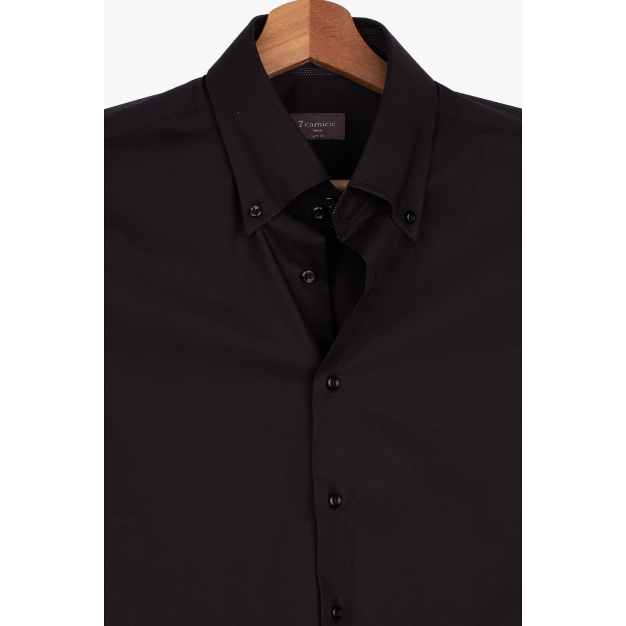 Camicia Uomo 2 Bottoni Button Down Slim Popeline Stretch Unito Nero