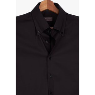 Camicia Uomo 2 Bottoni Button Down Slim Popeline Stretch Unito Nero