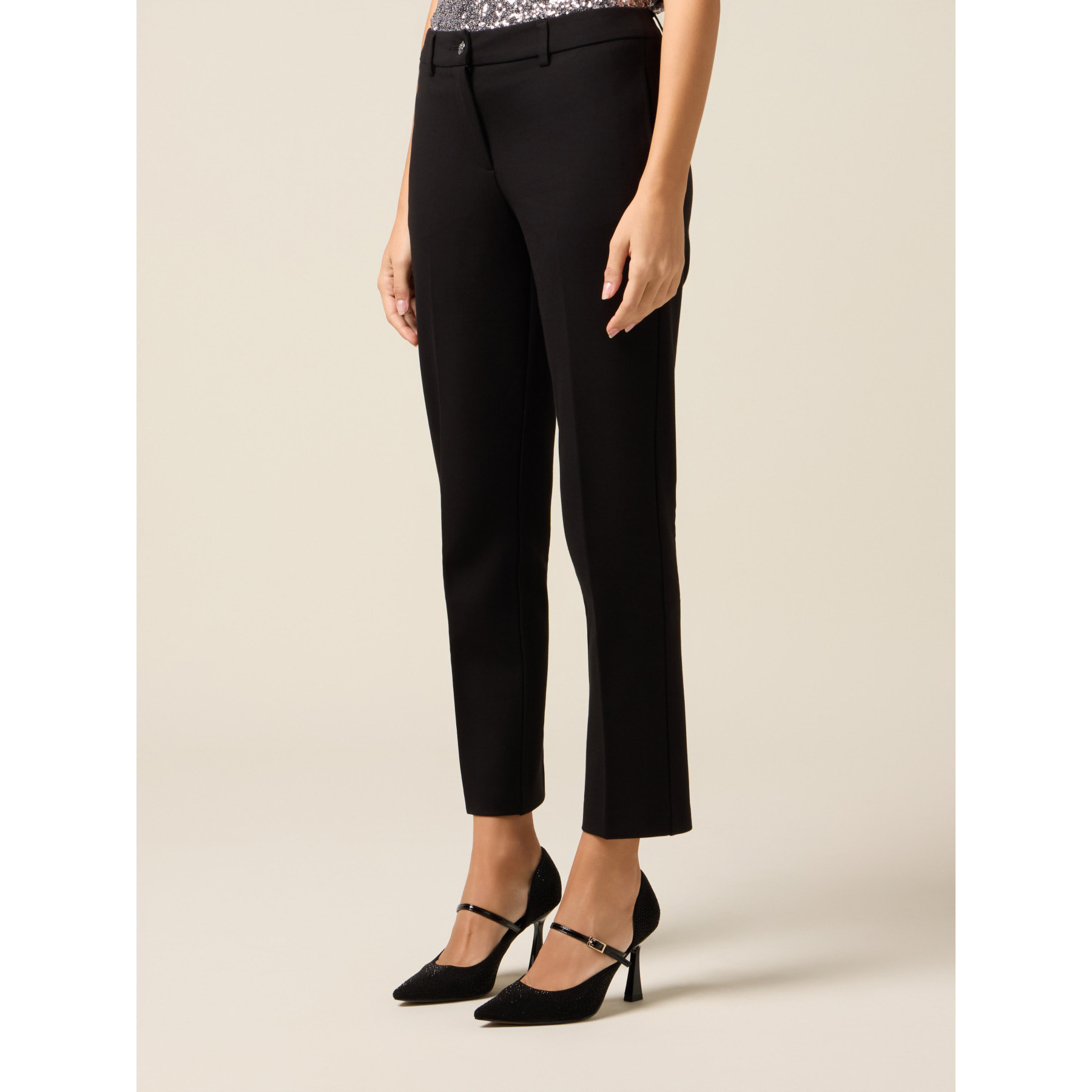 Oltre - Pantalones pitillo en punto milano - Negro