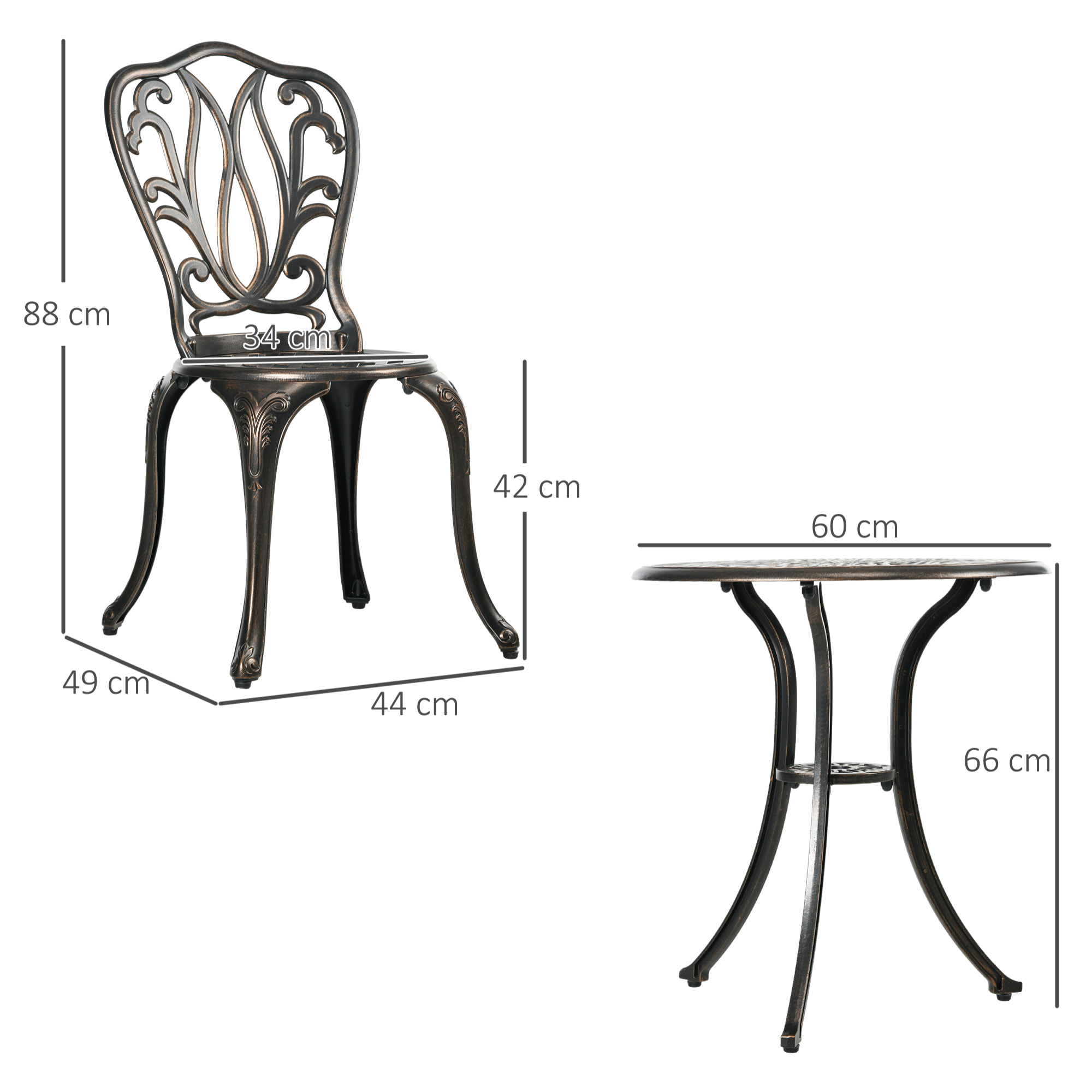Ensemble salon de jardin 2 places avec table ronde style rétro fonte alu effet bronze antique
