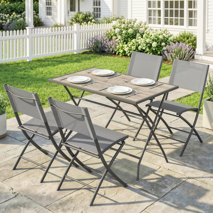 Conjunto de Mesa y Sillas Jardín de 5 Piezas, Muebles de Jardín Exterior con 4 Sillas Plegables y Mesa Plegable, para Terraza, Patio, Gris