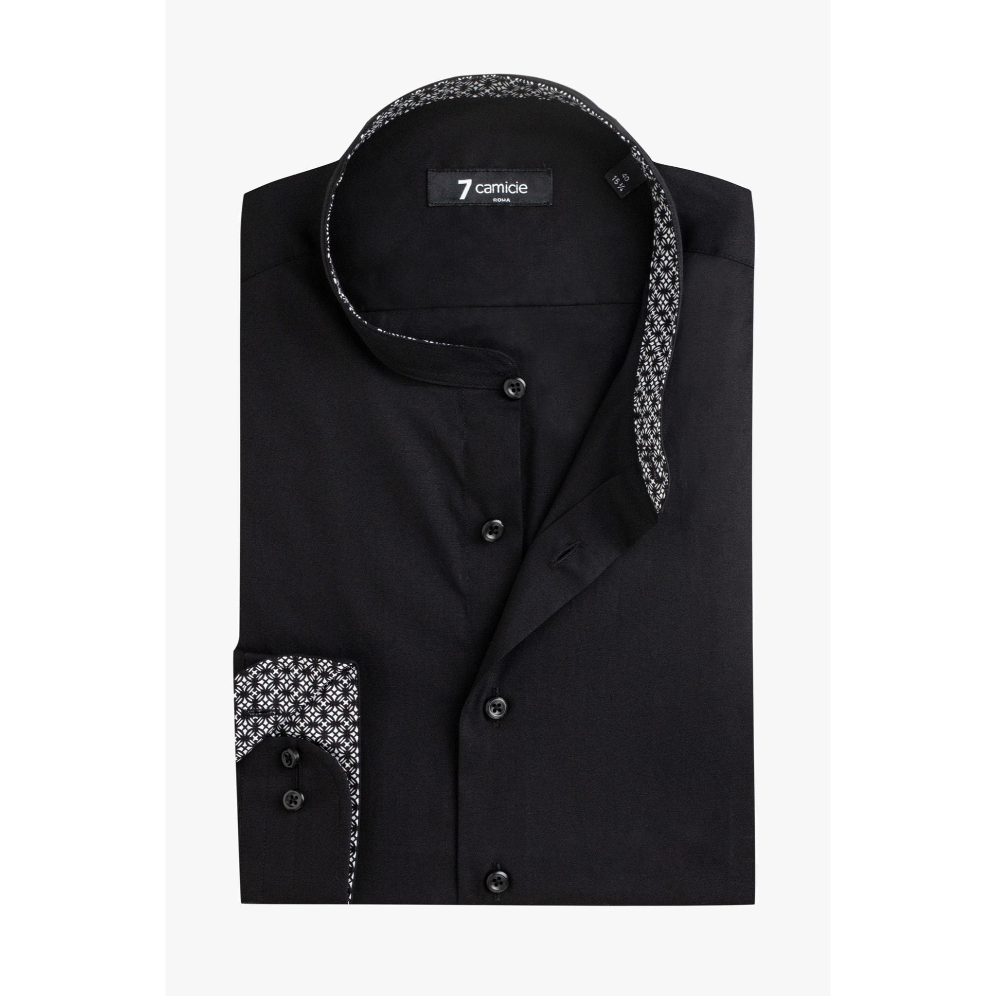 Camicia Uomo Coreano Slim Popeline Stretch Unito Nero