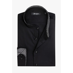 Camicia Uomo Coreano Slim Popeline Stretch Unito Nero