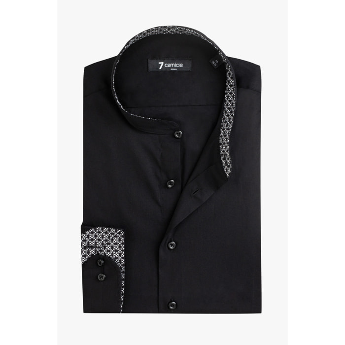 Camicia Uomo Coreano Slim Popeline Stretch Unito Nero