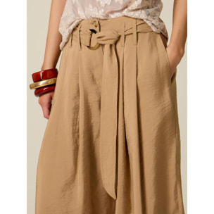 Oltre - Pantalones palazzo cropped mezcla modal - Beige