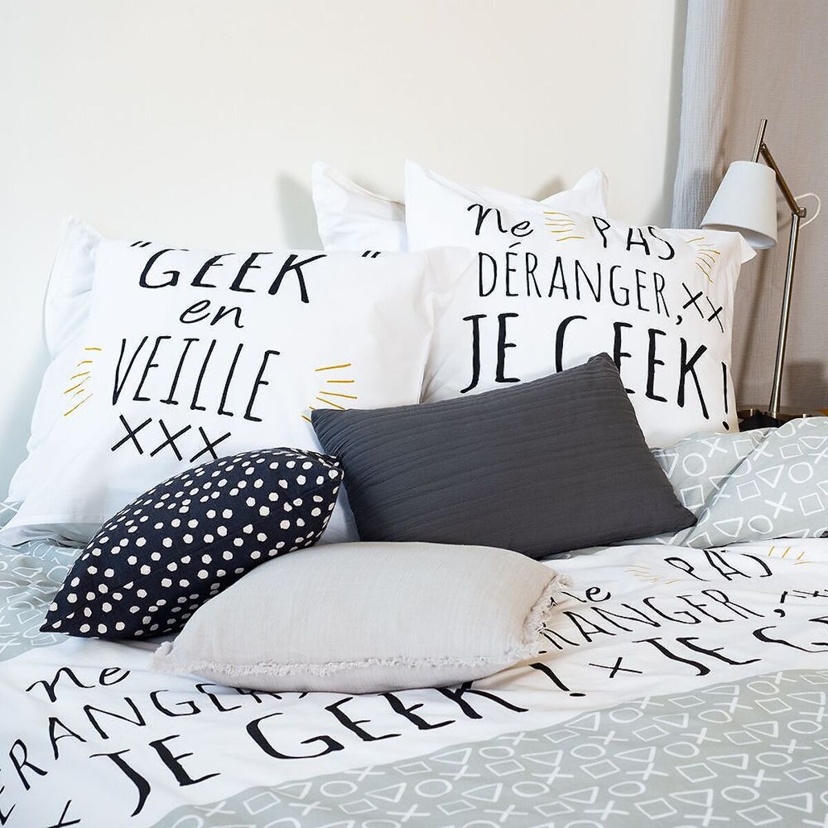 Parure Housse De Couette 3pcs 100% Coton 57 Fils GEEK