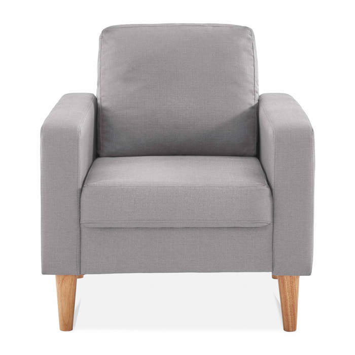 Fauteuil scandinave en tissu gris clair - Bjorn - Canapé 1 place fixe droit pieds bois