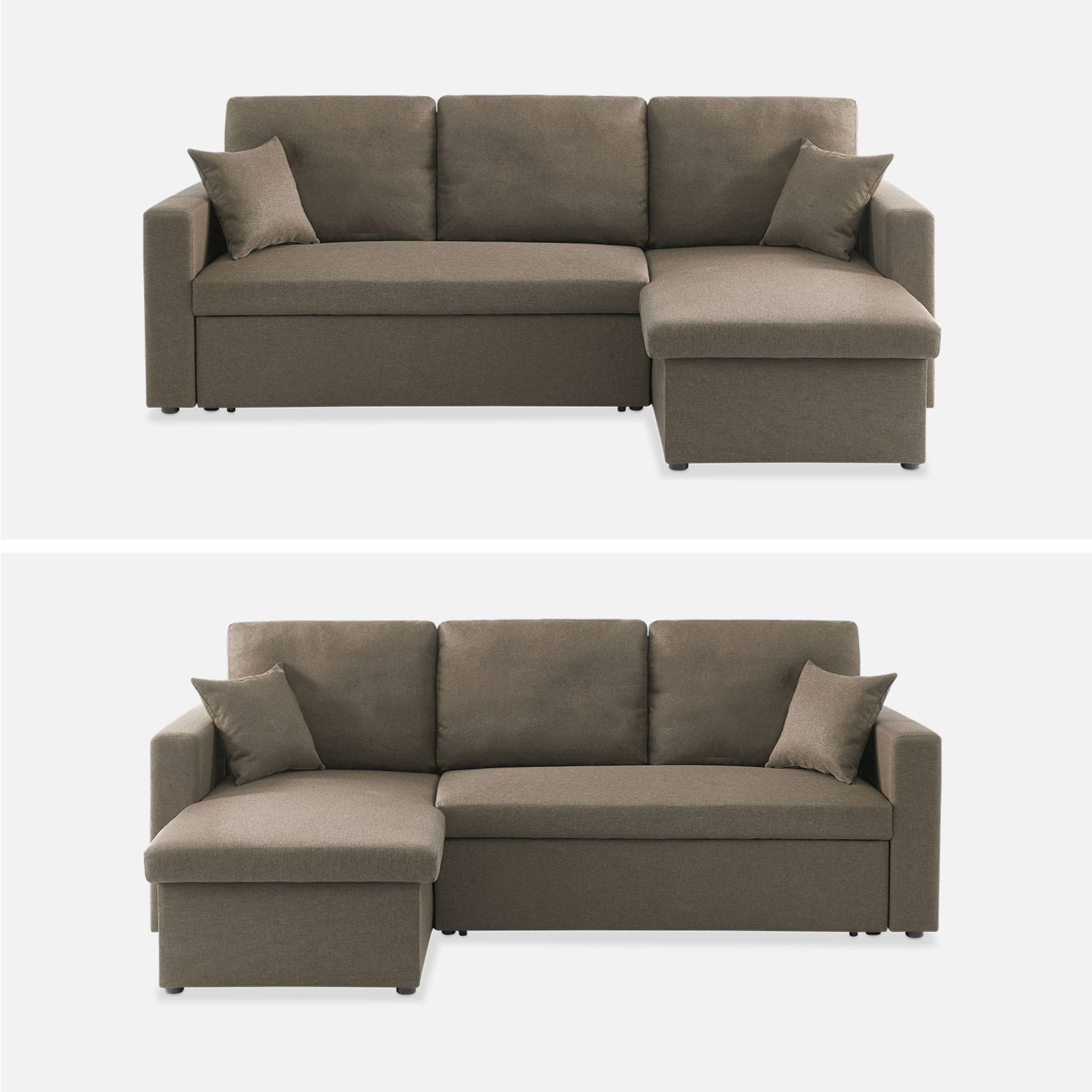 Canapé d'angle convertible en tissu marron - IDA - 3 places. fauteuil d'angle réversible coffre rangement lit modulable