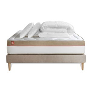 Pack Matelas Le Cosy - 30cm - Mémoire de forme - Confort durable - Sommier kit Beige - Avec couette et oreillers