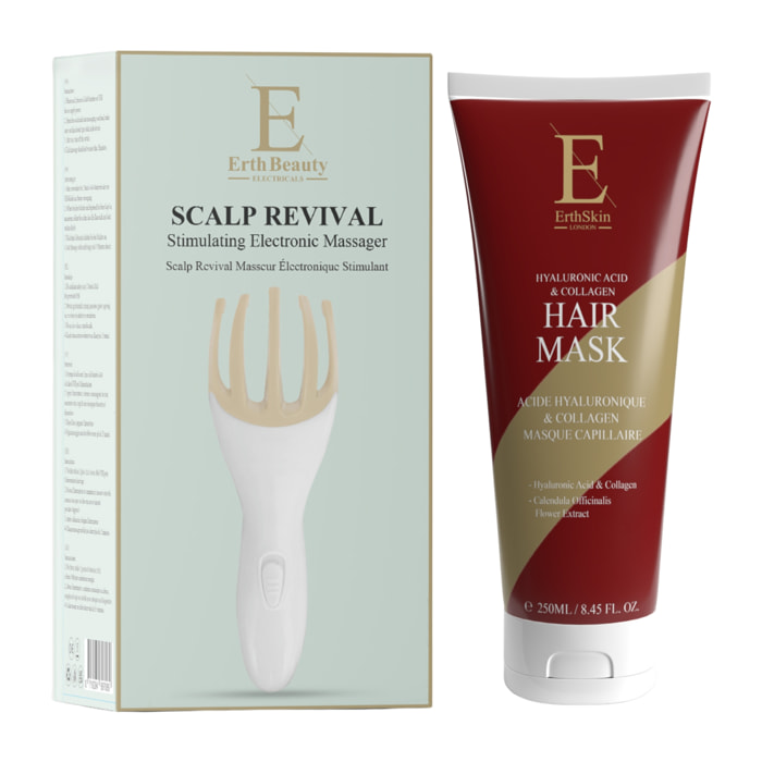 Mascarilla capilar de ácido hialurónico y colágeno + masajeador revitalizante del cuero cabelludo